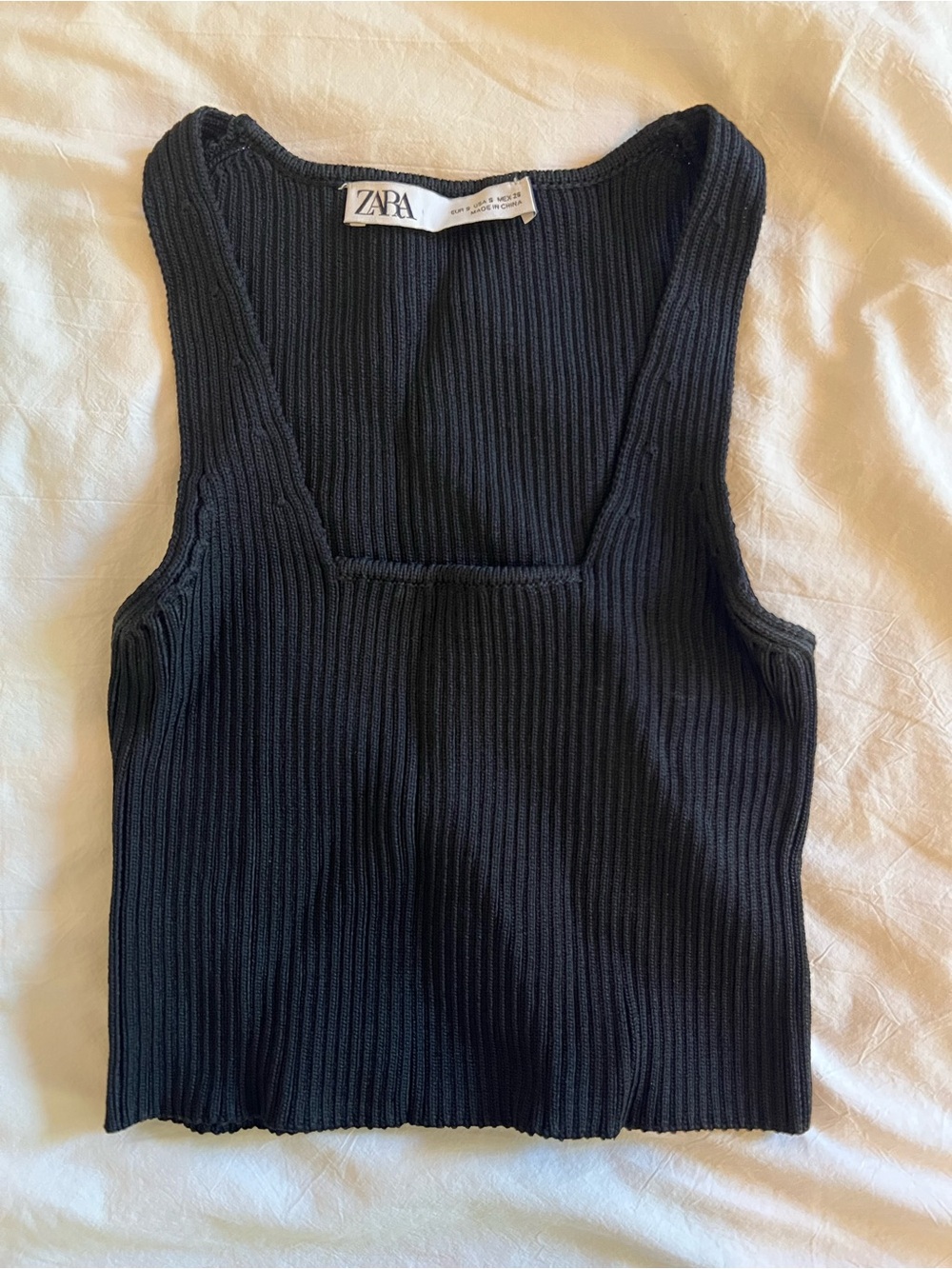 Zara Black Ribbed Square Tank